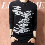 厉织造（Lihomme）男装修身字母印花图案长袖T恤 男-觉晓(黑色 XL)