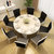 古宜（Guyi） 古宜 大理石实木餐桌 现代简约小户型可伸缩折叠餐桌椅组合6人圆桌饭桌(大理石餐桌一桌6黑色椅)