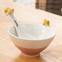 日式可爱猫咪立体陶瓷勺子儿童创意勺趴猫卡通猫脸造型橘猫花猫勺(橘猫猫碗+勺子 默认版本)