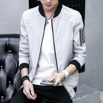夹克男2017春季新款韩版男士外套开衫立领时尚薄款休闲男装(B8916灰色 XXL)