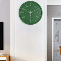 汉时（Hense）现代简约自动校时装饰挂钟客厅卧室时尚静音石英时钟HW195(绿色-电波机芯)