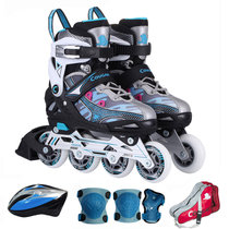 美洲狮（COUGAR）溜冰鞋儿童 轮滑鞋可调码旱冰鞋直排轮美洲狮俱乐部款昼虎CR3(黑蓝全套装 38-41可调)