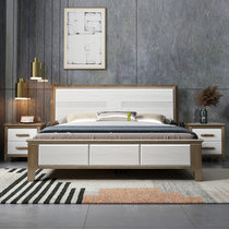 吉木多 白色实木床现代简约双人1.8米1.5m时尚床主卧压纹厂家直销床(1.5*2米象牙白 床+床垫+床头柜*1)