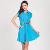 凯露禧2013夏季新款 韩版通勤ol气质女装 短袖雪纺修身连衣裙中长款13089(蓝色 S)