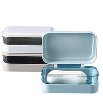 加加林肥皂盒香皂盒翻盖创意沥水免打孔带盖卫生间家用浴室洗衣皂盒皂架 蓝色 国美百货甄选
