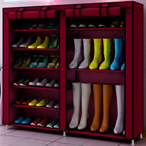 家时光 金属鞋柜简易铁艺多层组装双排无纺布收纳防尘经济型鞋架组合多格(9格枣红色)