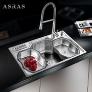 阿萨斯 8050 欧式多功能304不锈钢水槽套餐 厨房洗碗池洗菜盆大单槽刀架(右12件套（含6009铜弹簧龙头)