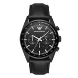 阿玛尼(Emporio Armani)手表 皮制表带个性时尚多功能三眼石英男士腕表AR6093(黑色 皮带)