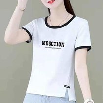 时尚短袖体恤女夏装设计感薄款白色上衣韩版显瘦印花T恤(白色【MOSCTION】 3XL 建议125-135斤)