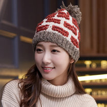 帽子女秋冬天韩版时尚拼接毛线帽保暖套头帽针织帽可爱677888(红色 弹力均码)