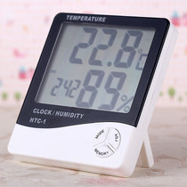 雨花泽（Yuhuaze）电子温湿度计带时间闹钟 办公家用室内外温度计 测温计 湿度计HTC-1