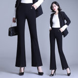 珍真羊 新款职业喇叭裤时尚垂感显瘦百搭气质开叉休闲裤SES8002(黑色 M)