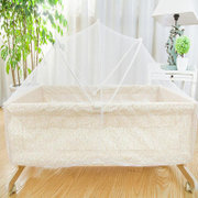 婴儿床实木摇床工字摇篮床便携式宝宝床送蚊帐