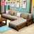 曲尚 现代中式实木沙发  L型客厅沙发家具组合套装 908(胡桃色+银灰 三人位)
