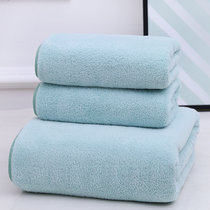 斜月三星 珊瑚绒毛巾浴巾三件套（2条毛巾+1条浴巾）组合套装(绿色珊瑚绒三件套)