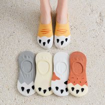 短袜女卡通可爱韩版猫爪棉袜(5双装混色)
