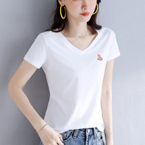 莫代尔短袖t恤女士2021年新款夏季短款女装v领上衣纯棉薄款t桖衫(白色 S)