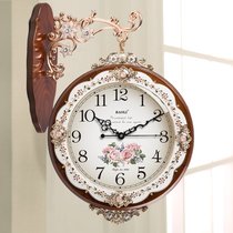 宝丽欧式双面挂钟客厅创意艺术两面装饰实木现代壁钟表静音大挂表(20英寸（直径50.5厘米） 956大号棕蔷薇)
