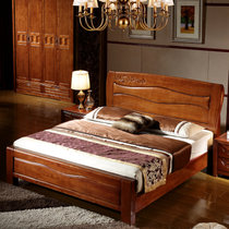 艾莉哲家具 南康家具实木床中式现代双人床 大结婚床 1.5米1.8米橡木床 厂家直销床 219b(胡桃色 一个床头柜)
