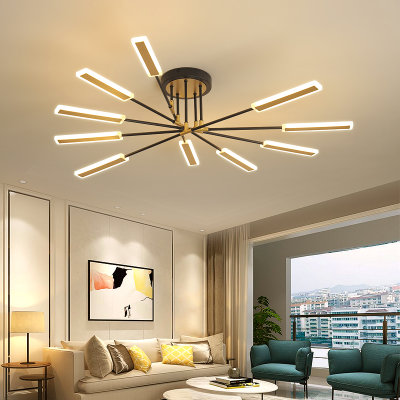 2020古娜新款现代简约客厅LED吊灯北欧家用大气创意个性卧室餐厅吸吊两用型吊灯灯具(沙黑+金 10头单色)