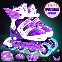 溜冰鞋直排轮滑鞋可调长短旱冰鞋岁男女儿童款8轮全闪套装(紫色 S号（适合26-32码）)