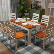 明佳友餐桌 长方形西餐桌 实木餐桌椅组合 欧式地中海风情 现代简约桌子 餐桌椅套装M620(地中海 一桌六椅/1.38米)