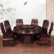 集美红木家具南美红酸枝木圆桌全实木饭桌1.38米圆桌餐厅组合餐桌(2米+14椅)