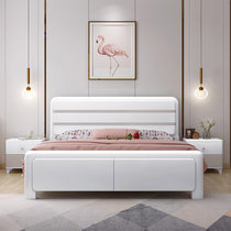 芝木轩 床 北欧简易现代简约实木床双人床白色气压高箱储物床1.8米(2 2)