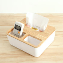 纸巾盒 原色木盖纸巾盒创意桌面木质抽纸盒卧室客厅车用抽纸盒餐巾纸收纳盒(三格方形白色)