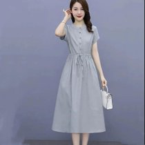 气质棉麻连衣裙女2022新款夏季时尚减龄修身显瘦中长款温柔风裙子(浅灰色 M)