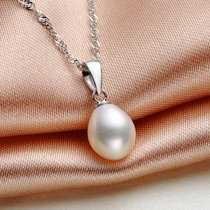 漂亮百合925银天然淡水珍珠吊坠单颗水滴形珍珠坠子 简雅锁骨链(白色)