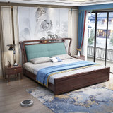 吉木多 新中式红橡实木床现代轻奢风格双人软靠床明清禅意仿古家具新款(1.8*2米 单床)