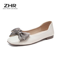 ZHR新款鞋女蝴蝶结浅口平底单鞋一脚蹬懒人奶奶鞋AH168(米色 37)