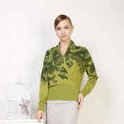 Menggele2013新毛衣女式羊绒衫 韩版精纺羊毛衫冬 印花女衫 *时装(黄绿色 M)