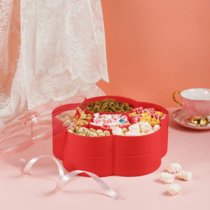 糖果盒干果盒家用干果盘北欧简约带盖水果盘创意时尚分格干果盘(梅花形 喜庆红 2层 单个)