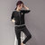 莉妮吉尔2016新款秋季女装两件套韩版修身长袖时尚套装针织时尚长裤运动装休闲(黑色 XXL)