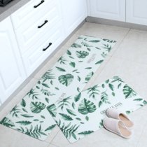 北欧厨房地垫长条防油脚垫家用防滑防水地毯门垫可擦免洗pvc垫子(绿叶)