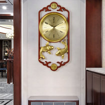 汉时（Hense)新中式实木复古装饰挂钟客厅古典静音石英时钟HW7333(富贵有鱼)