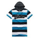 johansson2013春夏新款 男士韩版修身款连帽短袖T恤(湖蓝色 XL)