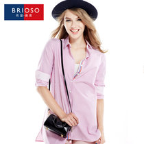 BRIOSO新款衬衫 女士纽扣条纹衬衫 女衬衫百搭休闲衬衫(B14251T001)