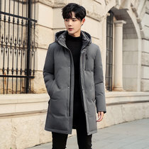 冬季新款男士羽绒棉服中长款潮流连帽修身大衣加厚保暖加长过膝外套  XZLZ530(XZLZ530-灰色 2XL)