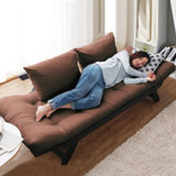 奥古拉家具aogula 日式布艺沙发可拆洗 小户型多功能实木折叠沙发床(咖啡色布套 原木色木架)