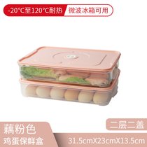 饺子盒家用水饺盒冰箱保鲜盒收纳盒塑料托盘馄饨盒鸡蛋盒微波密封(鸡蛋盒-粉色盖-2层2盖)