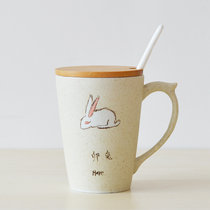 简约十二生肖陶瓷杯子创意马克杯带盖勺杯早餐杯(生肖兔+送盖勺杯垫)