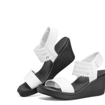 Skechers斯凯奇夏季新款一字带露趾凉鞋花纹时尚坡跟鞋33223(白色 39.5)
