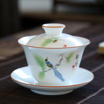 高白甜白盖碗 陶瓷大号三才盖碗功夫茶具陶瓷敬茶碗(松风高白盖碗)