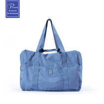 轻便手提旅行包可折叠旅行袋大容量出差登机单肩行李袋可套拉杆箱(大号加强版湖蓝 大)