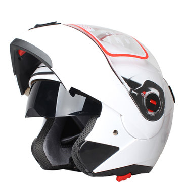 yoai摩托车头盔揭面盔双镜片头盔男女截面电动车冬盔全盔白色xxl号