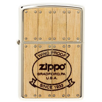 芝宝Zippo打火机 银色镶木Zippo标志 木纹Zippo Logo