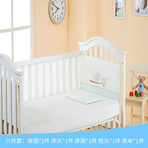 彩棉3D小猫小鸟纯棉床围婴儿床床围婴儿床上用品套件(玉树林 104cmx58cm)